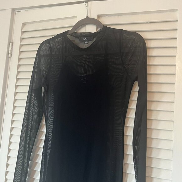 NWT Lulus dress small sheer black long sleeves mesh slip midi - Picture 5 of 15